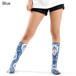 Ahcahcum Blue Rose & Flower Knee High Socks