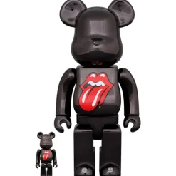 BE@RBRICK The Rolling Stones Lips & Tongue: Black Chrome Ver. 100% & 400%