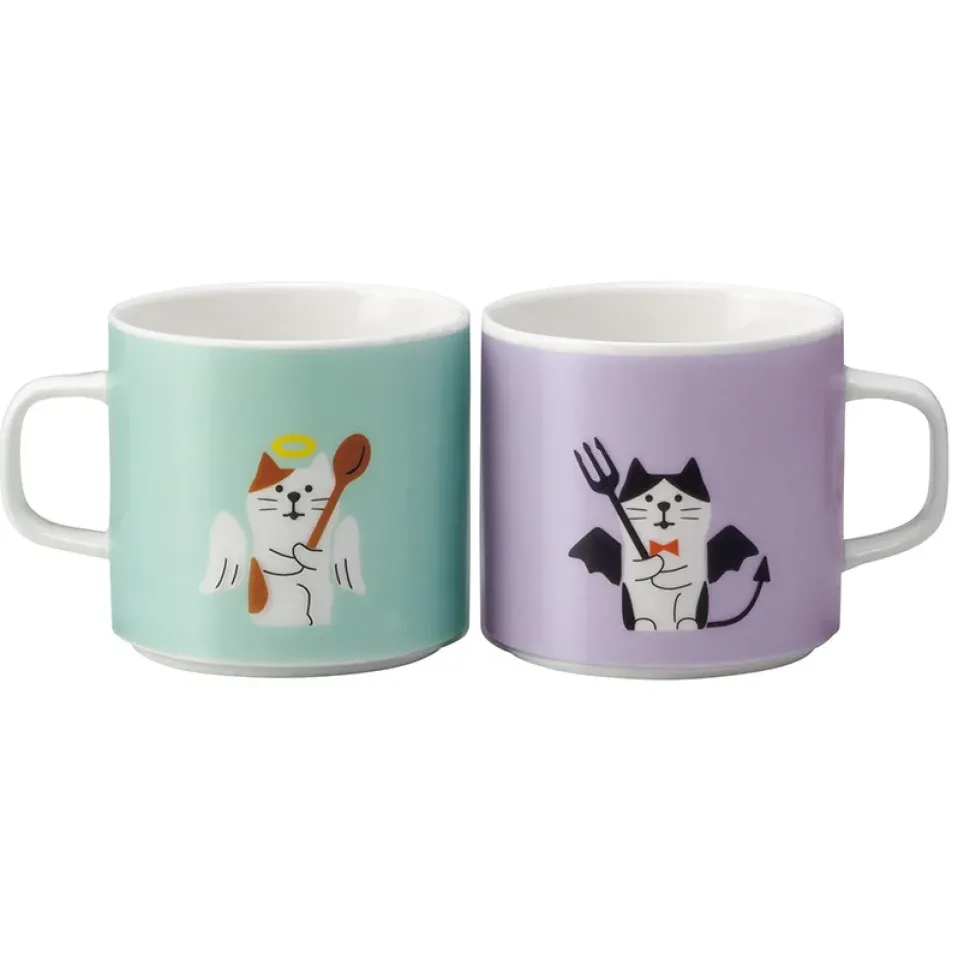 Concombre Angel & Devil Cat Ceramic Mug Pair Set
