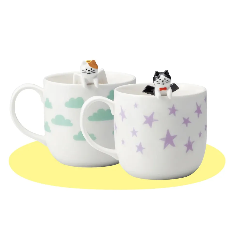 Concombre Angel & Devil Cat Ceramic Mug Pair Set