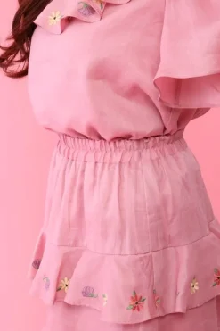 Honey Salon Embroidered Floral Linen Skirt