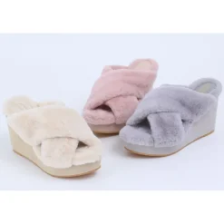 Honey Salon Fur Cross Wedge Sandals