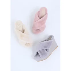 Honey Salon Fur Cross Wedge Sandals