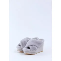 Honey Salon Fur Cross Wedge Sandals