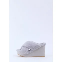 Honey Salon Fur Cross Wedge Sandals