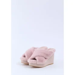 Honey Salon Fur Cross Wedge Sandals