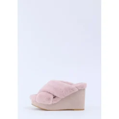Honey Salon Fur Cross Wedge Sandals
