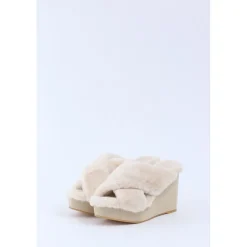 Honey Salon Fur Cross Wedge Sandals