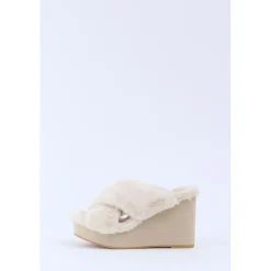 Honey Salon Fur Cross Wedge Sandals