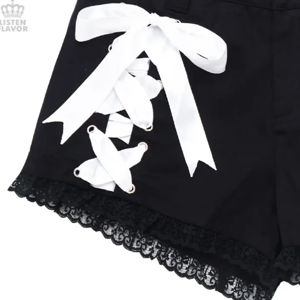 LISTEN FLAVOR Angelic Lace-up Ribbon Shorts
