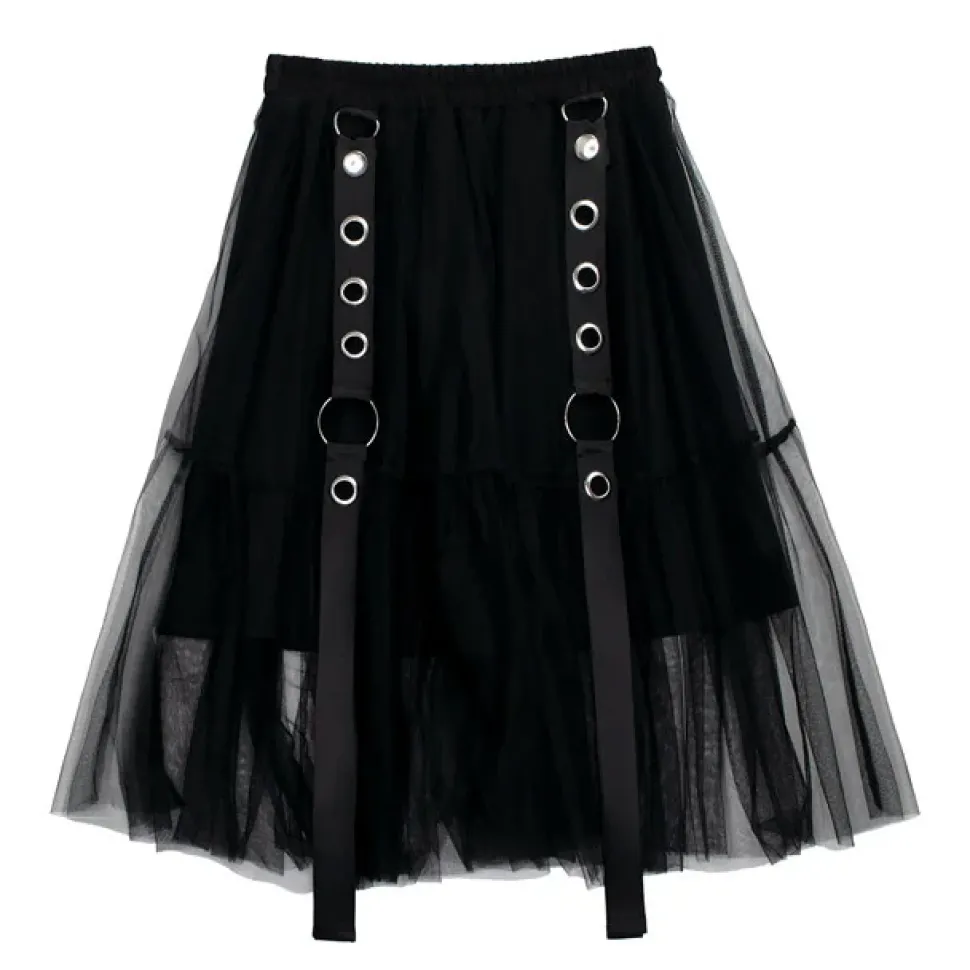 LISTEN FLAVOR Belt Equipped Fluffy Tulle Skirt
