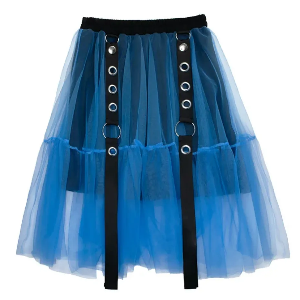 LISTEN FLAVOR Belt Equipped Fluffy Tulle Skirt