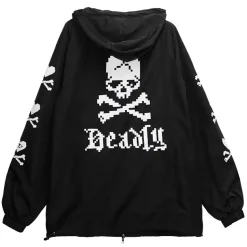 LISTEN FLAVOR Black 8-Bit Skull Anorak Jacket