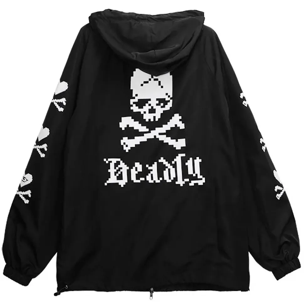 LISTEN FLAVOR Black 8-Bit Skull Anorak Jacket