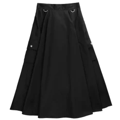 LISTEN FLAVOR Black Cargo Long Skirt
