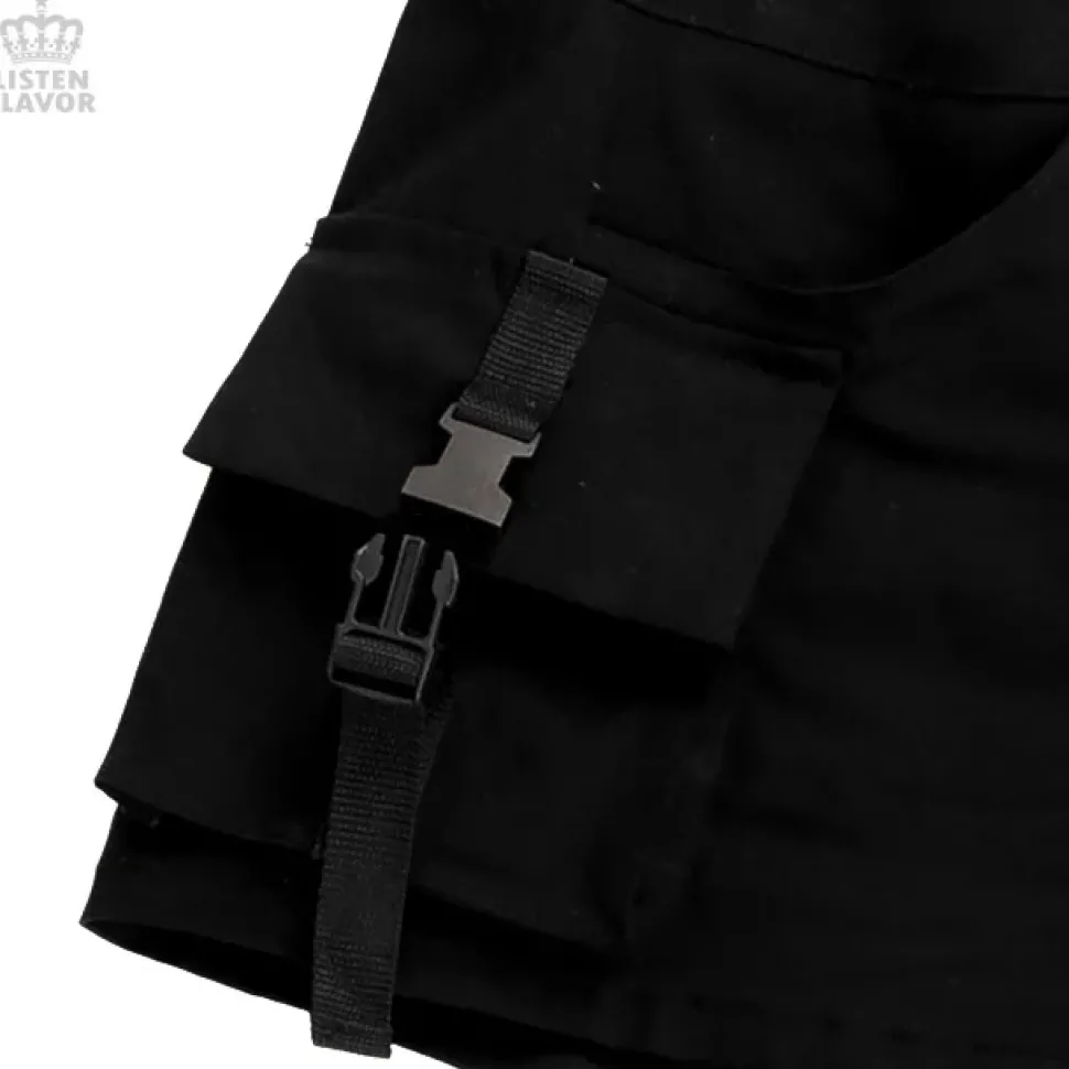 LISTEN FLAVOR Black Cargo Shorts