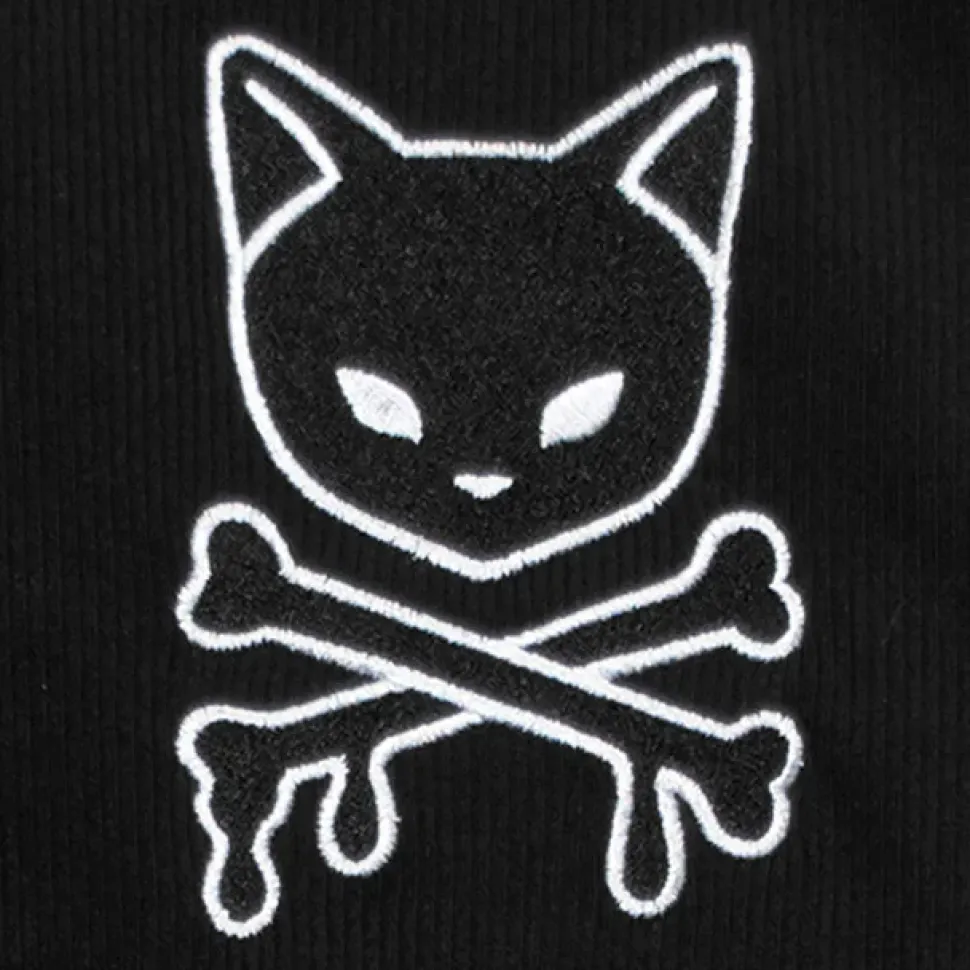 LISTEN FLAVOR Black Cat Studded Ribbed Top