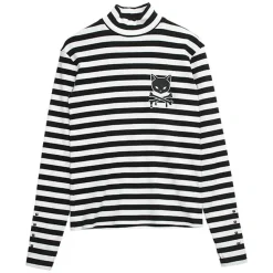 LISTEN FLAVOR Black Cat Studded Ribbed Top