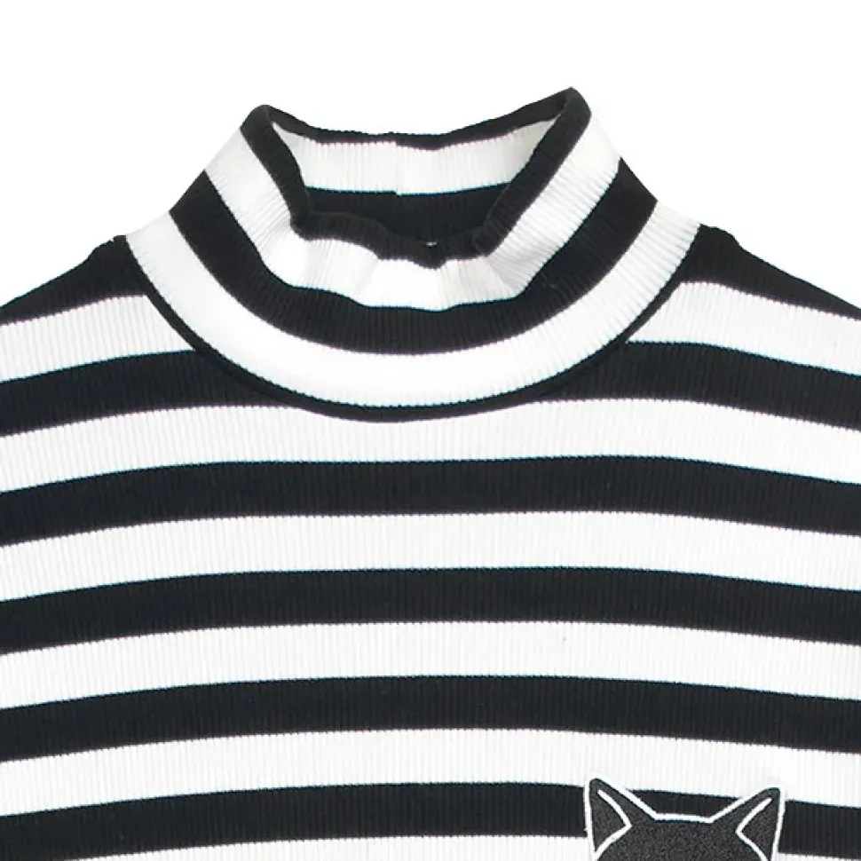 LISTEN FLAVOR Black Cat Studded Ribbed Top