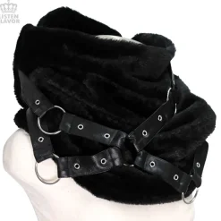 LISTEN FLAVOR Black Cross Harness Fur Snood