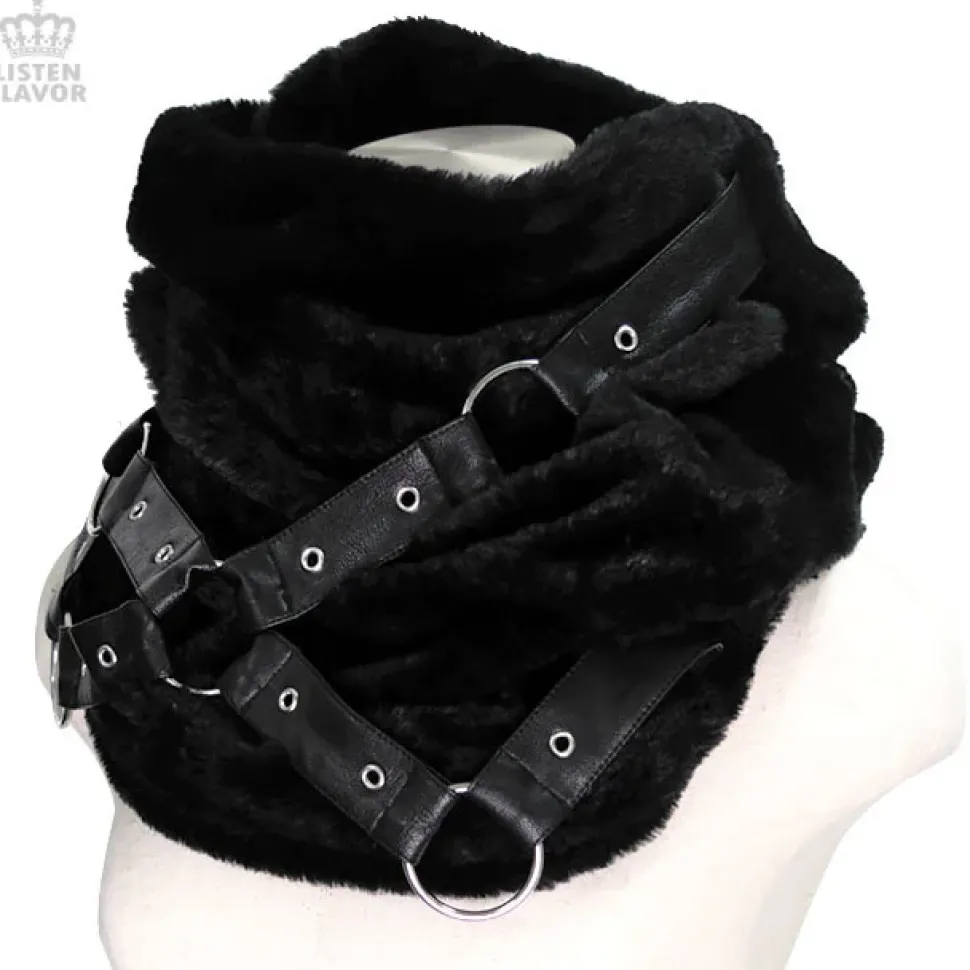 LISTEN FLAVOR Black Cross Harness Fur Snood