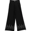 LISTEN FLAVOR Black Fire Embroidered Zip Slit Wide Pants