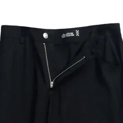 LISTEN FLAVOR Black Fire Embroidered Zip Slit Wide Pants