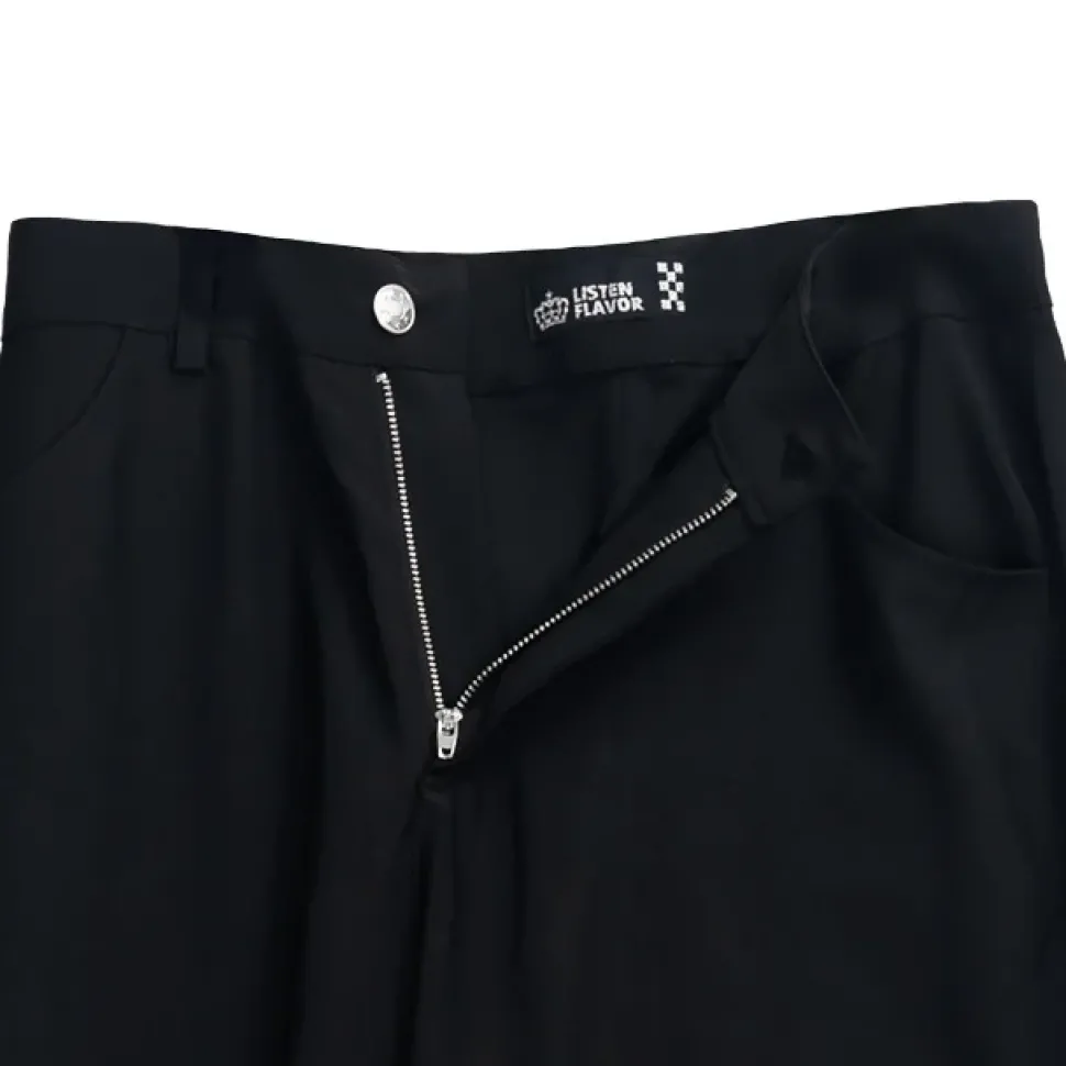 LISTEN FLAVOR Black Fire Embroidered Zip Slit Wide Pants