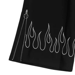 LISTEN FLAVOR Black Fire Embroidered Zip Slit Wide Pants