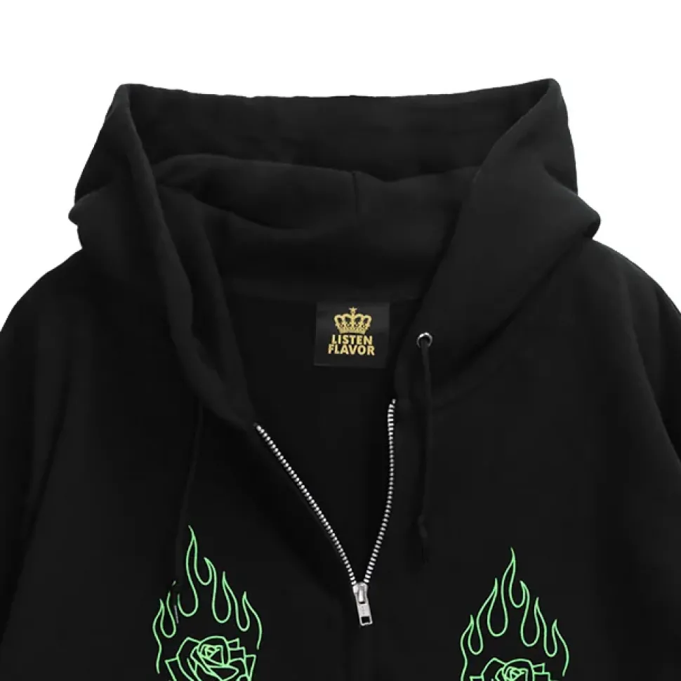 LISTEN FLAVOR Black Graffiti Zip Hoodie
