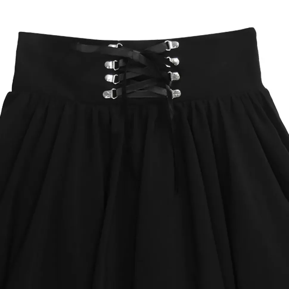LISTEN FLAVOR Black Lace-Up Hemline Skirt