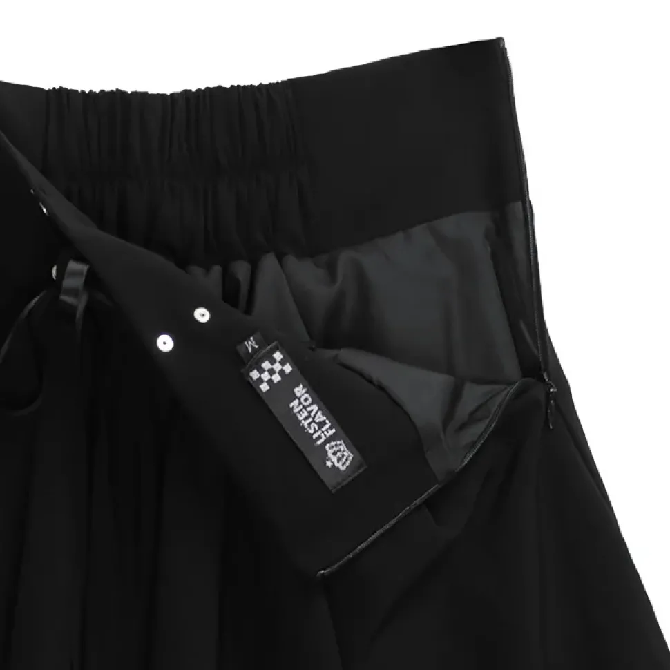 LISTEN FLAVOR Black Lace-Up Hemline Skirt
