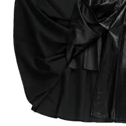 LISTEN FLAVOR Black Leather Fire Buckle Layered-Style Pleated Skirt