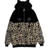 LISTEN FLAVOR Black x Leopard Cat Paw Boa Blouson