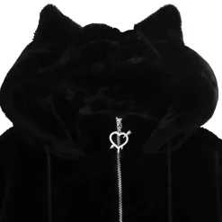 LISTEN FLAVOR Black x Leopard Cat Paw Boa Blouson