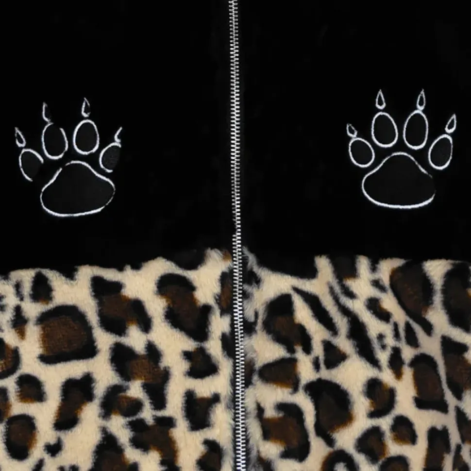 LISTEN FLAVOR Black x Leopard Cat Paw Boa Blouson
