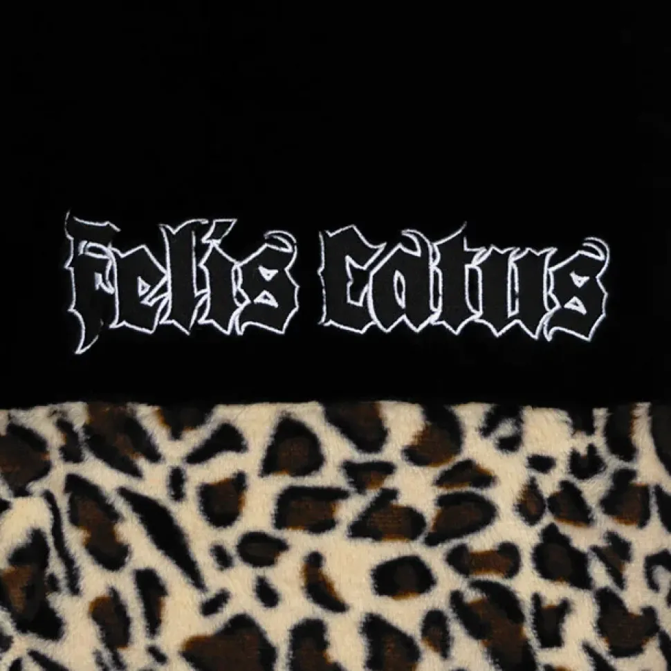 LISTEN FLAVOR Black x Leopard Cat Paw Boa Blouson