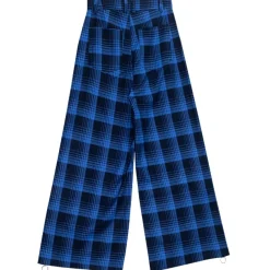 LISTEN FLAVOR Blue Plaid Fire Embroidered Zip Slit Wide Pants