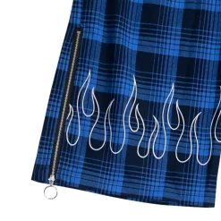 LISTEN FLAVOR Blue Plaid Fire Embroidered Zip Slit Wide Pants