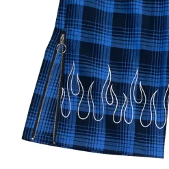 LISTEN FLAVOR Blue Plaid Fire Embroidered Zip Slit Wide Pants
