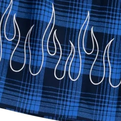 LISTEN FLAVOR Blue Plaid Fire Embroidered Zip Slit Wide Pants