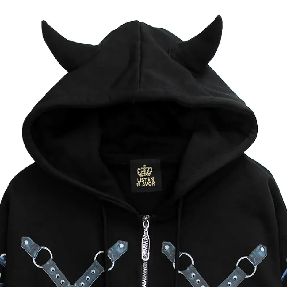 LISTEN FLAVOR Bondage Horn 2-Way Cropped Hoodie