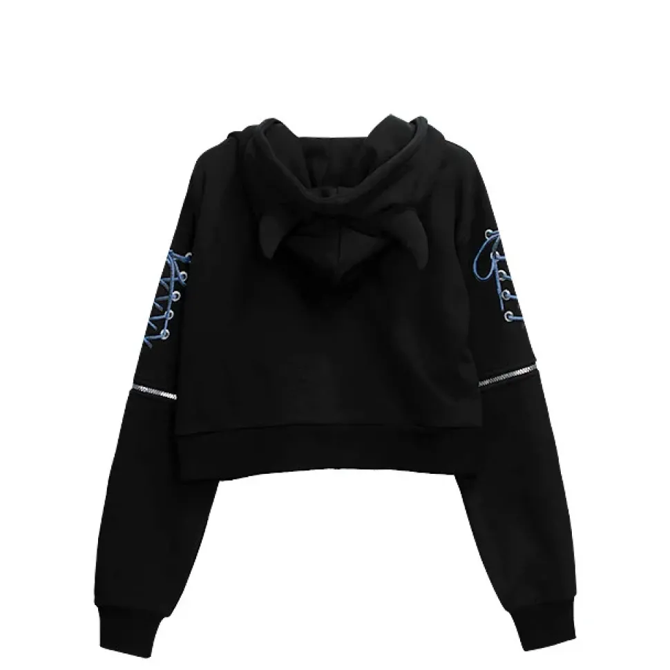 LISTEN FLAVOR Bondage Horn 2-Way Cropped Hoodie