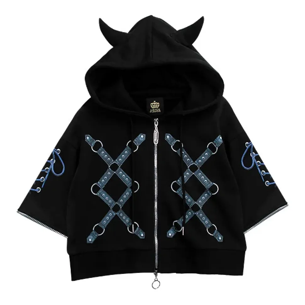 LISTEN FLAVOR Bondage Horn 2-Way Cropped Hoodie