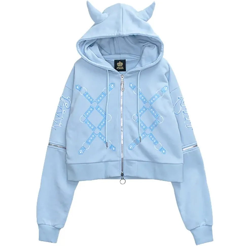 LISTEN FLAVOR Bondage Horn 2-Way Cropped Hoodie