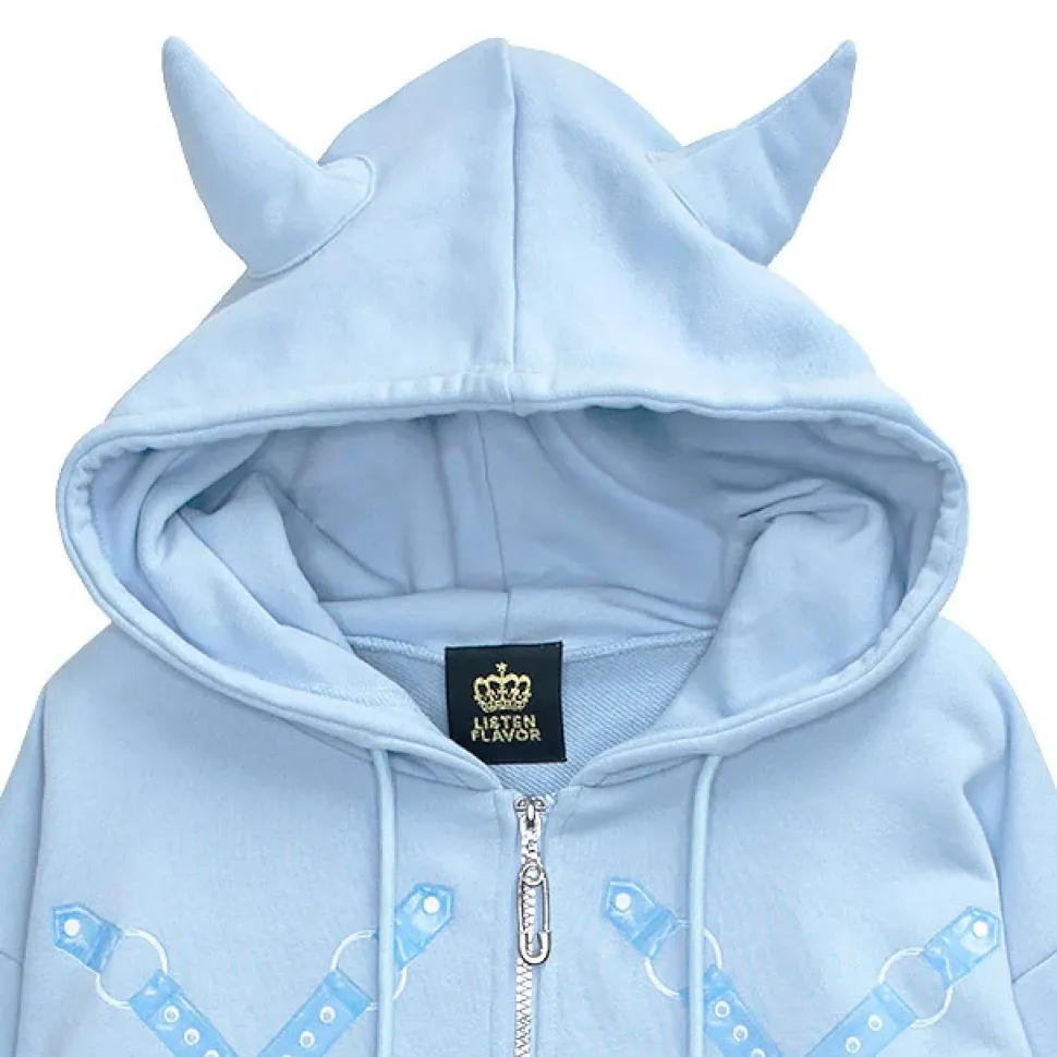 LISTEN FLAVOR Bondage Horn 2-Way Cropped Hoodie