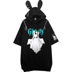 LISTEN FLAVOR Bunny Ear Ghost Hoodie