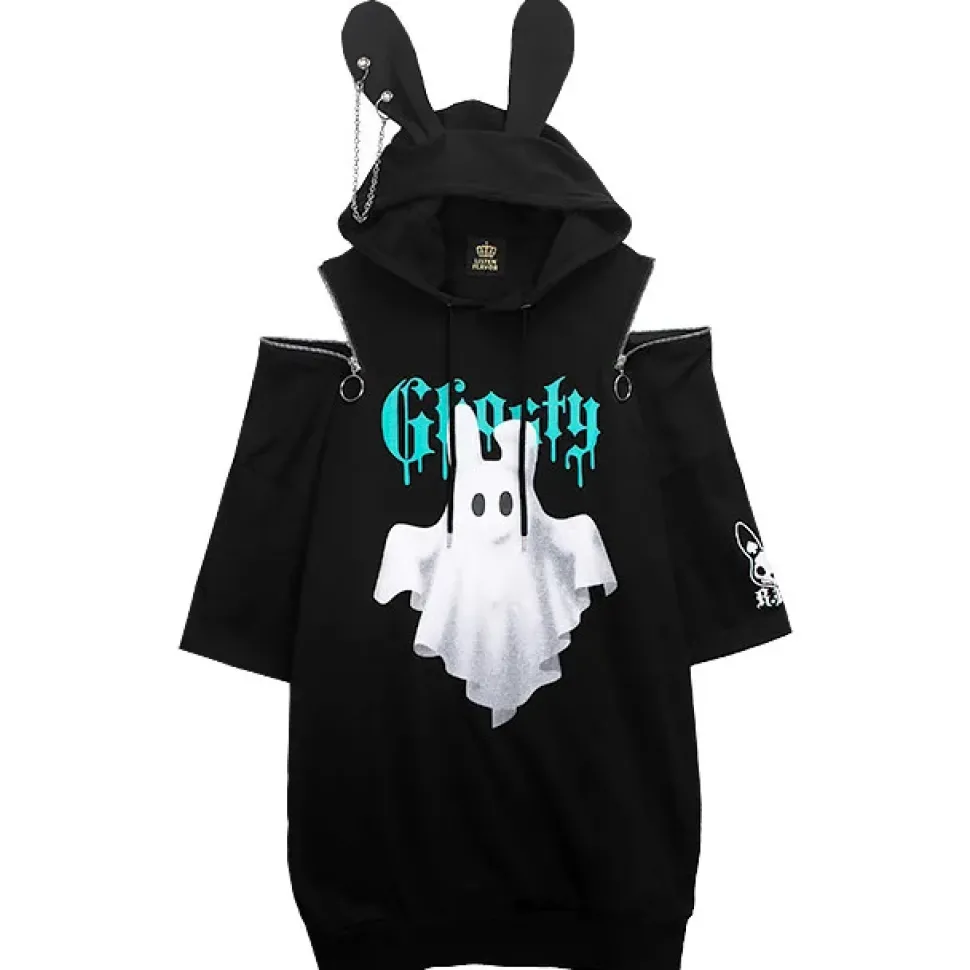 LISTEN FLAVOR Bunny Ear Ghost Hoodie