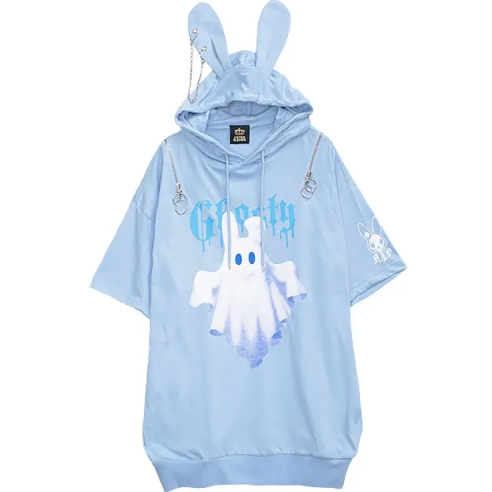 LISTEN FLAVOR Bunny Ear Ghost Hoodie