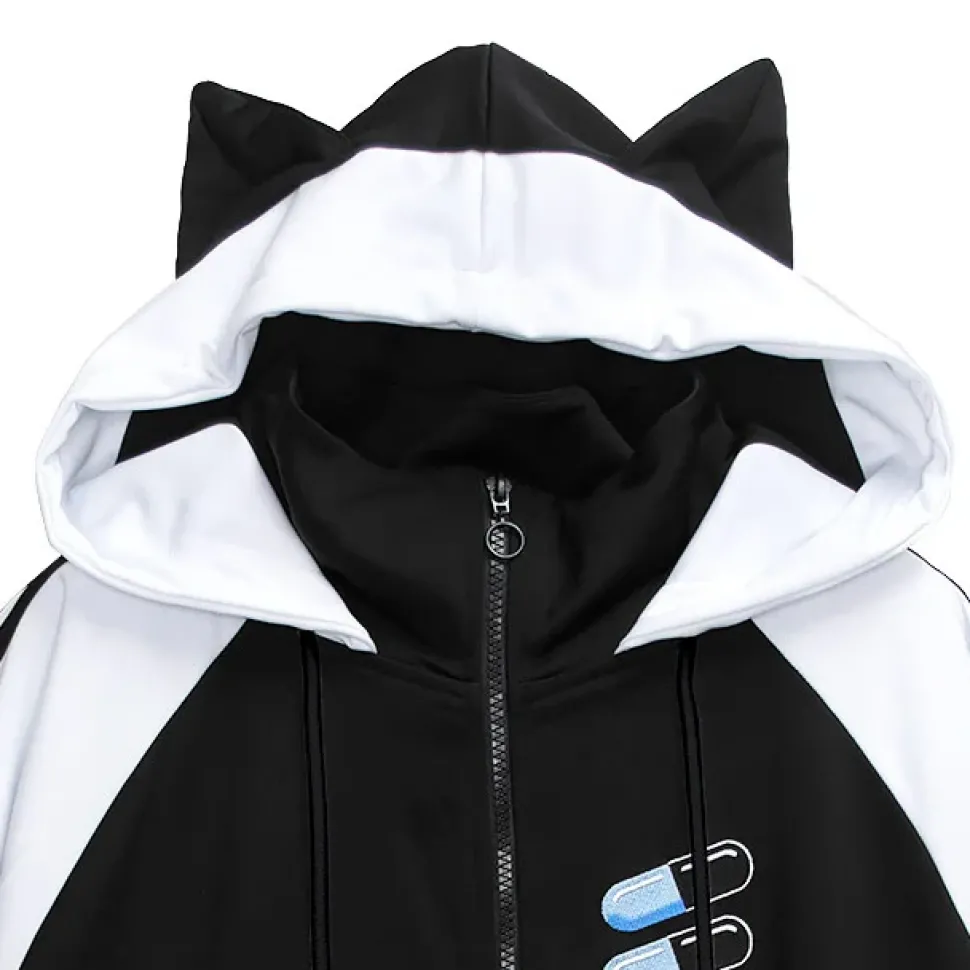 LISTEN FLAVOR Cat Ear Capsule Mesh Jersey Hoodie